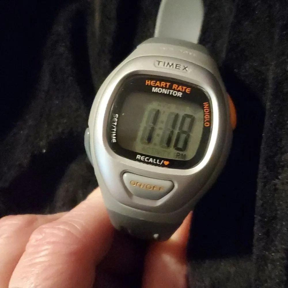 Timex Heart Rate Monitor Watch T5G941 Sport Silver Bezel Grey Band Men Women 30m